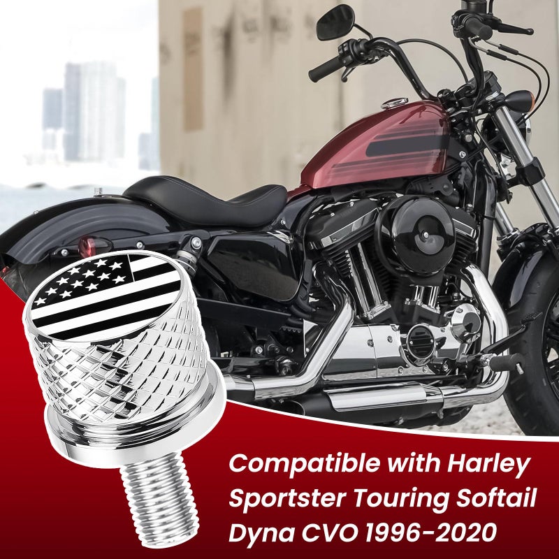 GUAIMI Stainless Knurled Fender Seat Bolt Screw 1/4"-20 Thread Compatible with Harley 1996-2026 Sportster Dyna Softail Touring CVO - American Flag -Chrome - Image 2